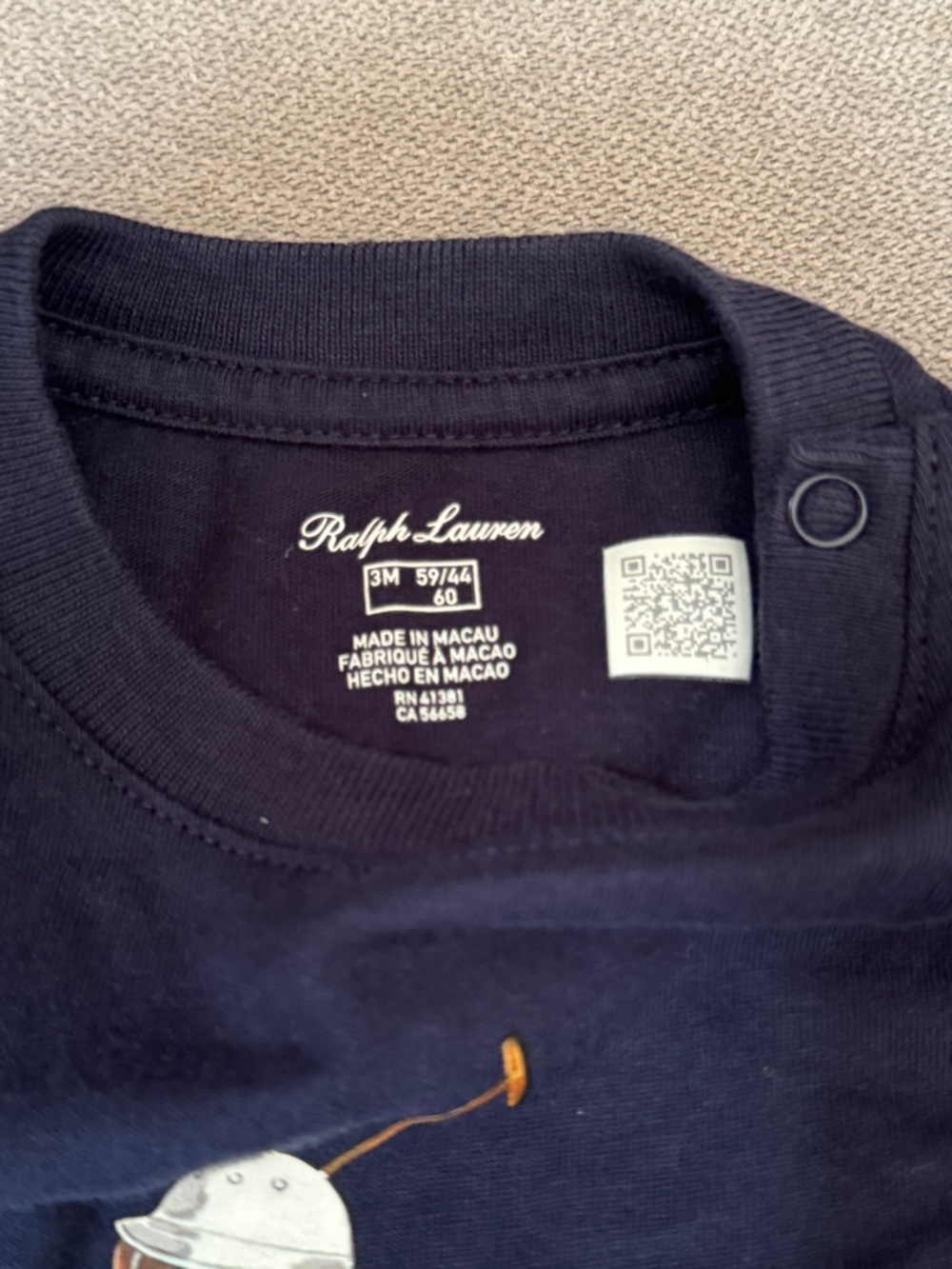 Ralph Lauren Polo Bear Polo Player Bodysuit 3M Navy Long Sleeve Baby Boy One Pie - Picture 4 of 7